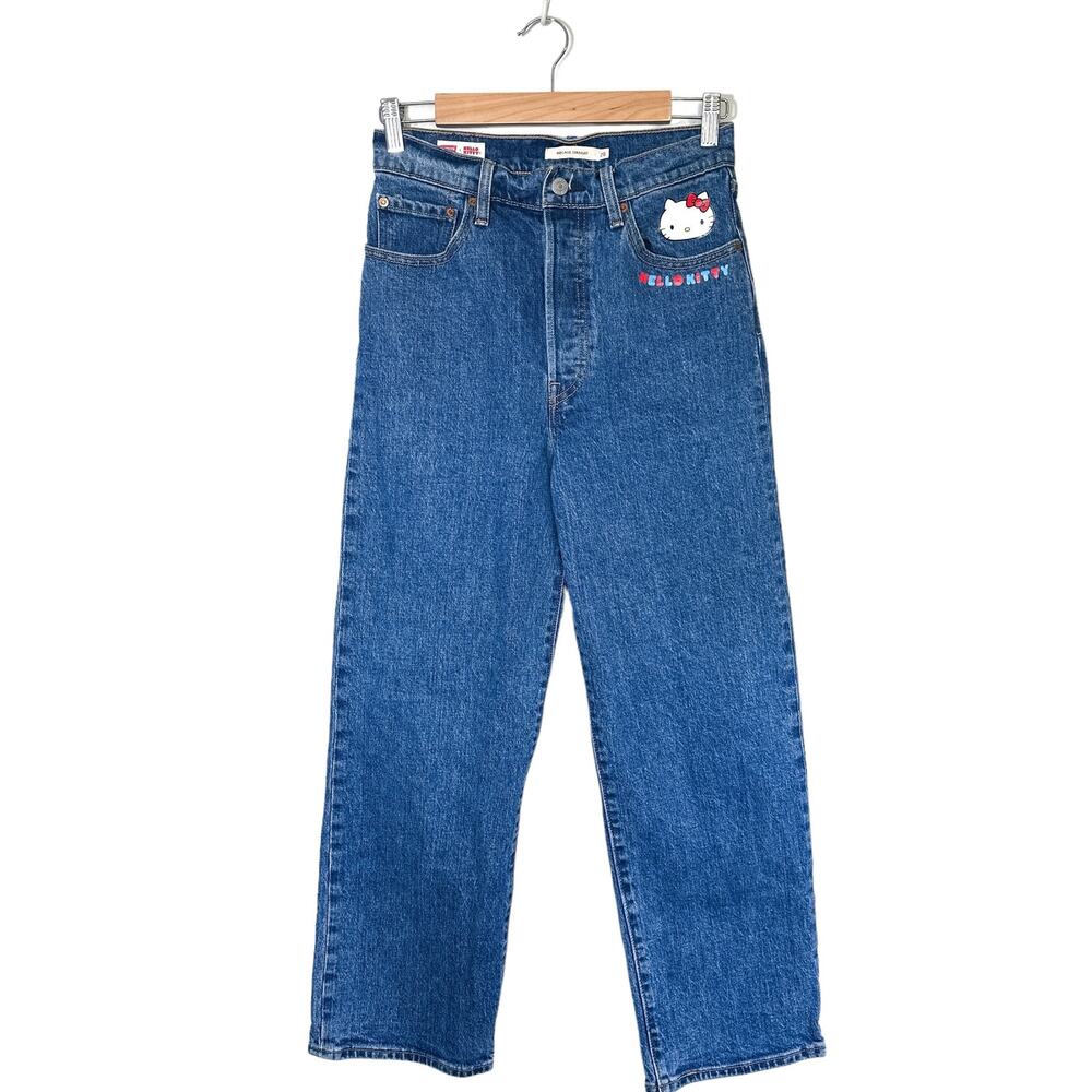 Levi’s x Hello Kitty Ribcage Straight Ankle Jean Button Fly Denim Blue 28 - Picture 2 of 15